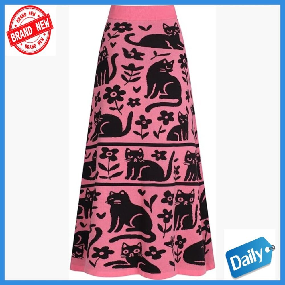 Midi Skirt High Waist A-Line Cotton Retro Animal Pattern Casual Slim Fit - Picture 1 of 7